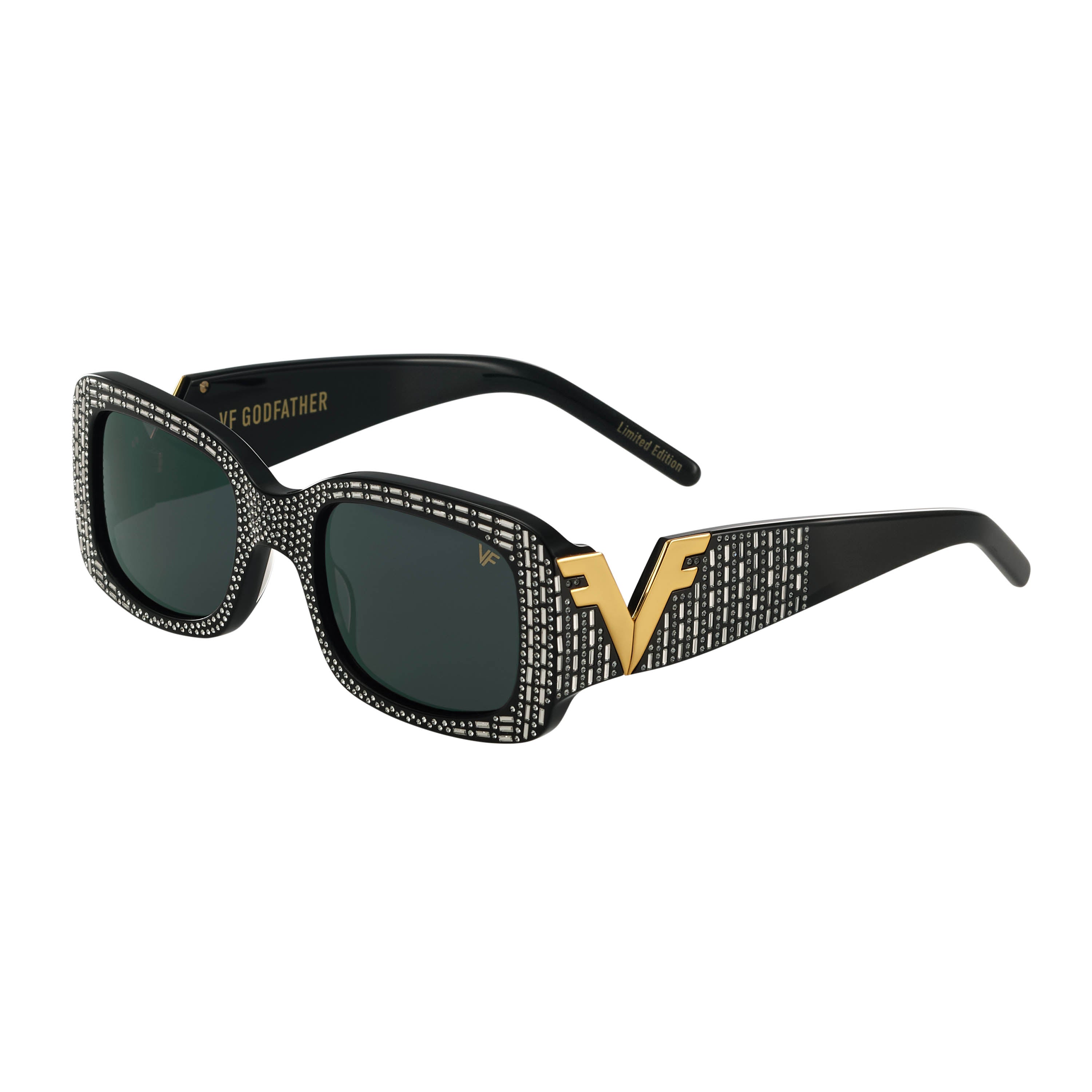 Godfather Black Acetate Swarovski Baguette Crystals Edition
