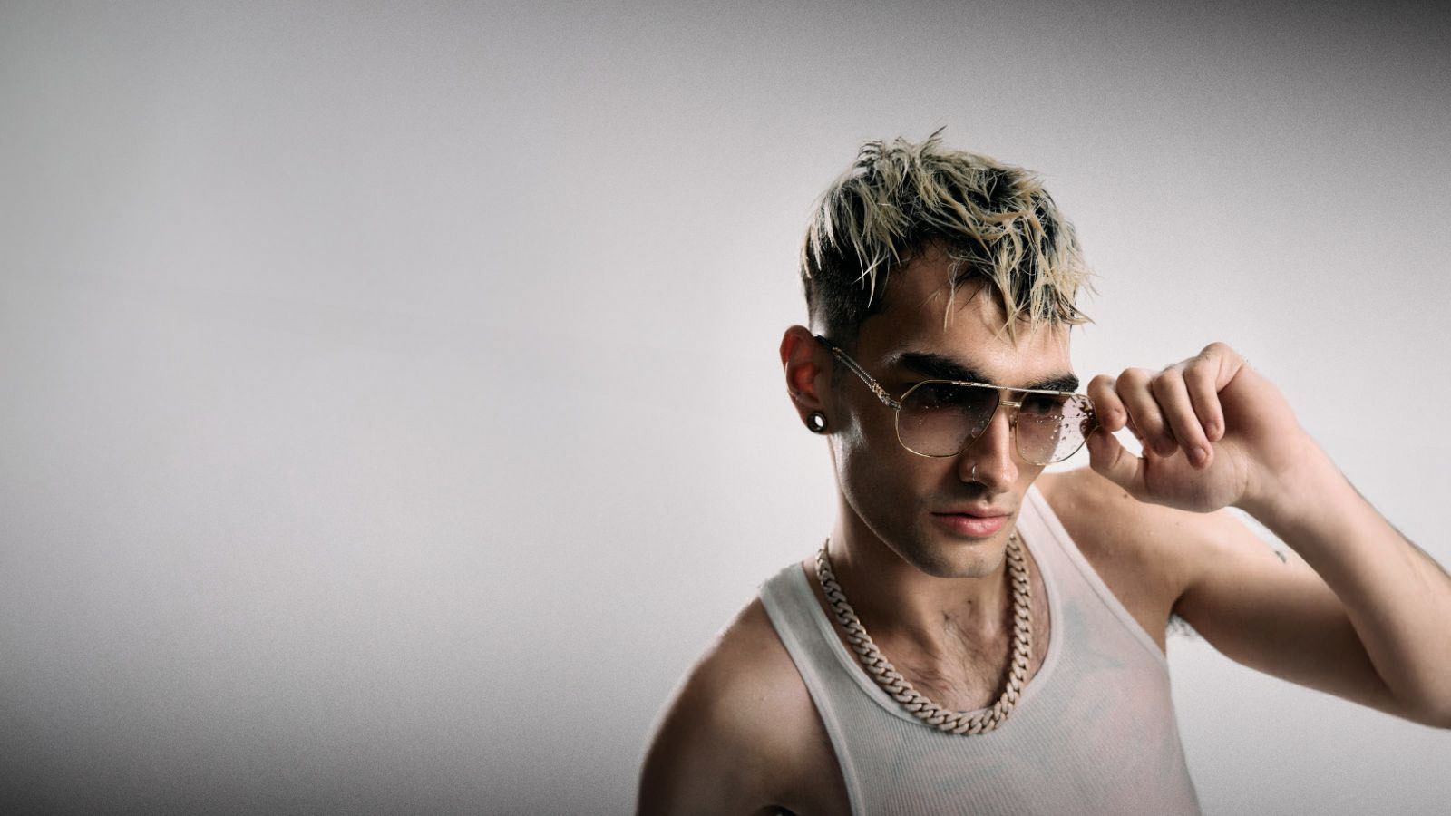 Male Model Wearing Vintage Frames Boss Double Rope Sunglasses 