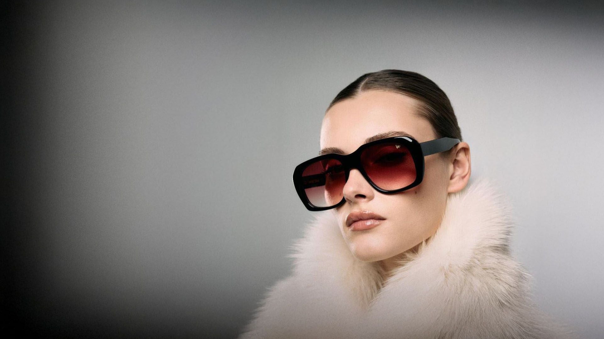 Female Model Wearing Vintage Frames XXL Black Acetate Sunglasses