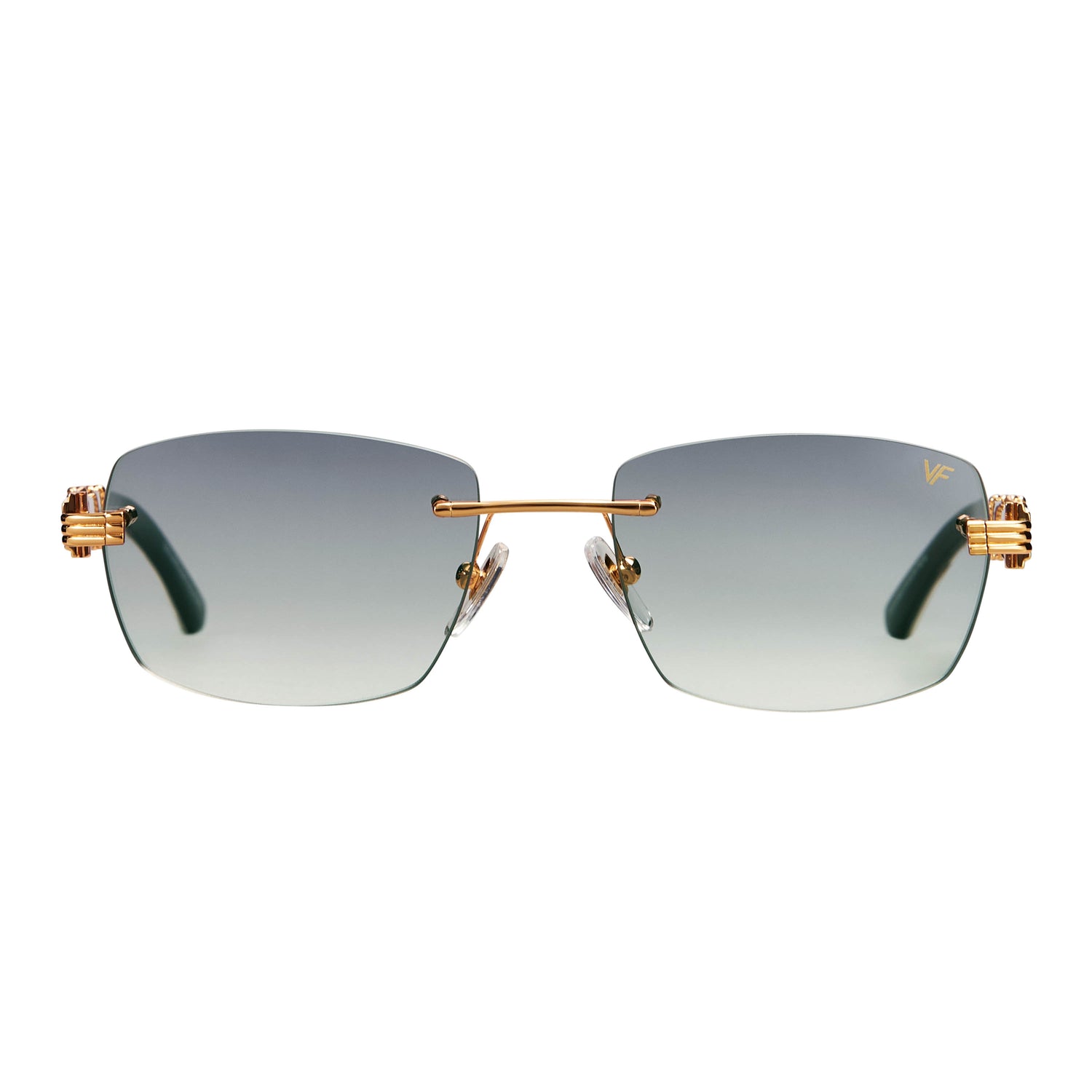 buffalo goggles Vintage Frames Bal Harbour Buffs Rimless White Buffalo Horn 24KT Gold Sunglasses with Green Yellow Gradient Lenses