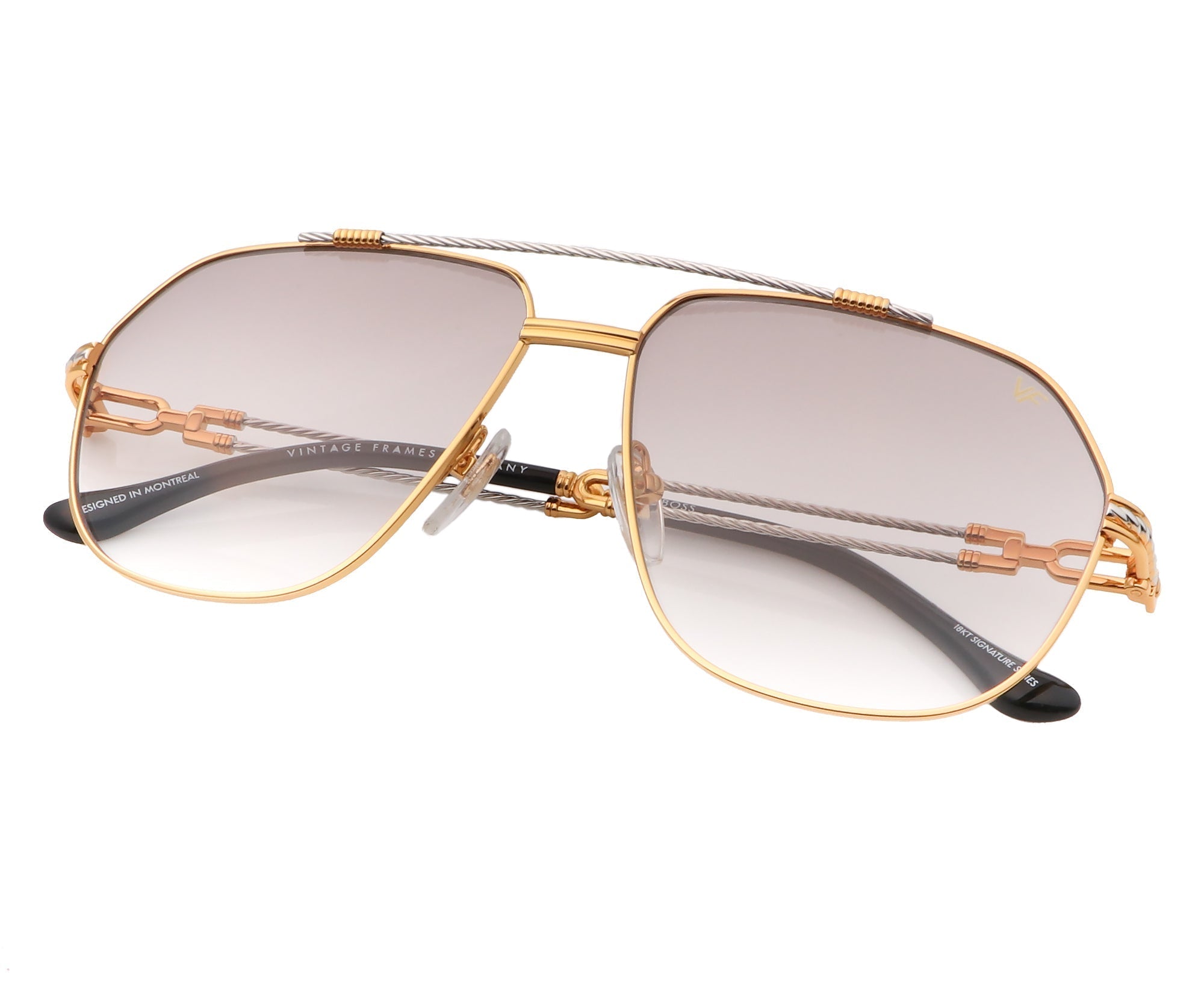 Vintage Frames Company VF Boss 18kt Gold Aviator Glasses Frames in Yellow Gold with Tobacco Gradient Lenses