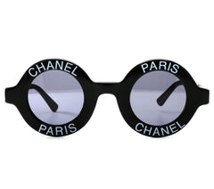 Auth Vintage CHANEL Logo Letter Round Black Sunglasses 01945 94305 Used F/S